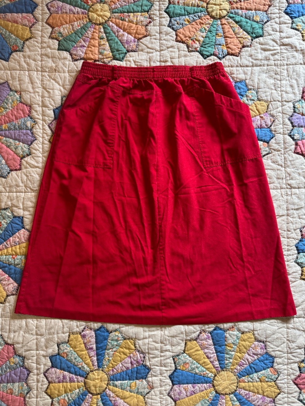 Vintage‎ Easton Park Preppy A-Line 80s Elastic Waist Skirt Size 14 Primary Red